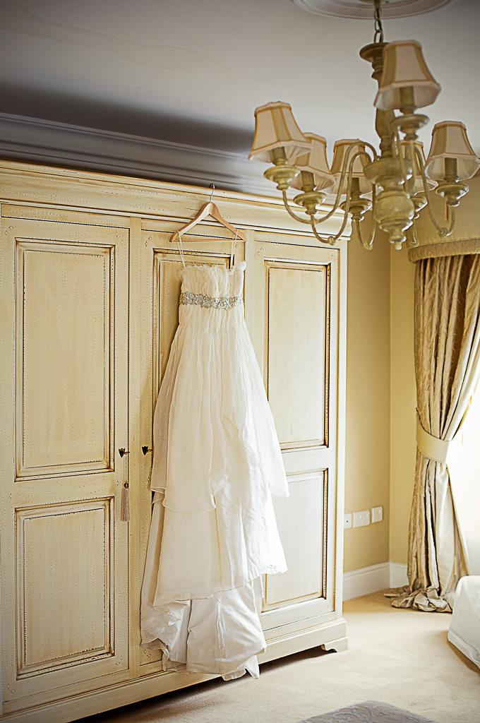 wedding dress hanging on wardrobe ballymagarvey village